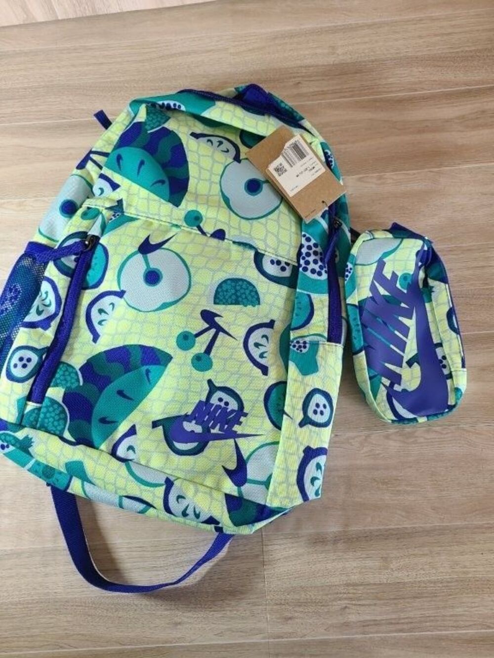 Nike Kids Elemental Backpack Pencil Case Fruit Print Yellow Teal Bag NWT HM5895